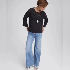 Chico's 3/XL lace cut out tee Classic fit long sleeves scoop neckline gothcore